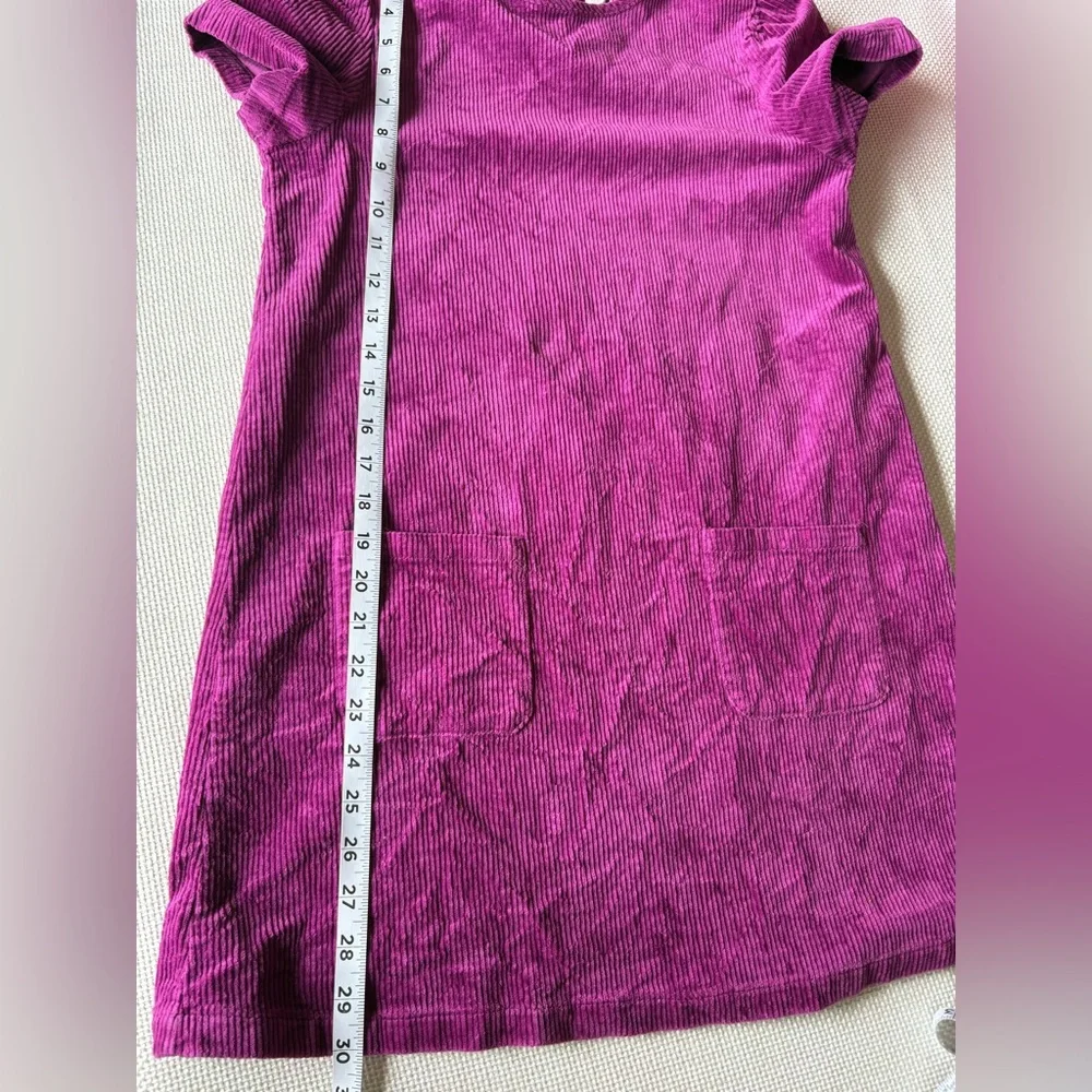 Mini Boden Girls Purple Cordoroy Dress SZ 11/12 Cotton Short Sleeve Pockets